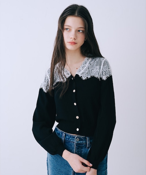 レースショルダーニットカーディガン