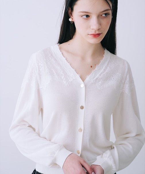 レースショルダーニットカーディガン