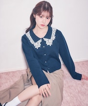 【加藤美南さんコラボ】衿レースニットカーディガン