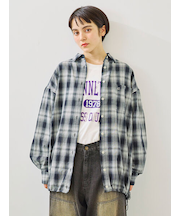 オンブレチェック裾ドロストシャツ