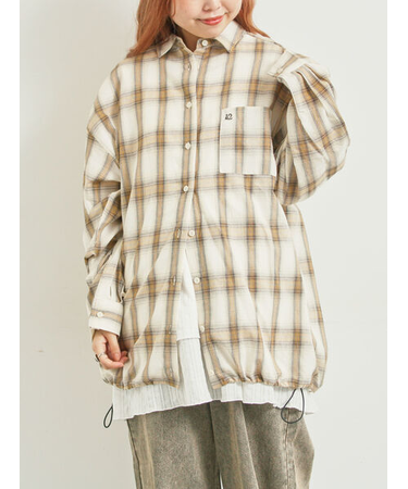 オンブレチェック裾ドロストシャツ