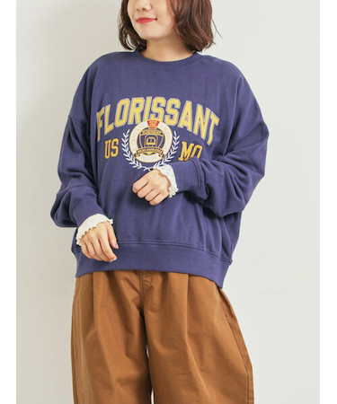 ミニ裏毛カレッジプリント+刺繍スウェット