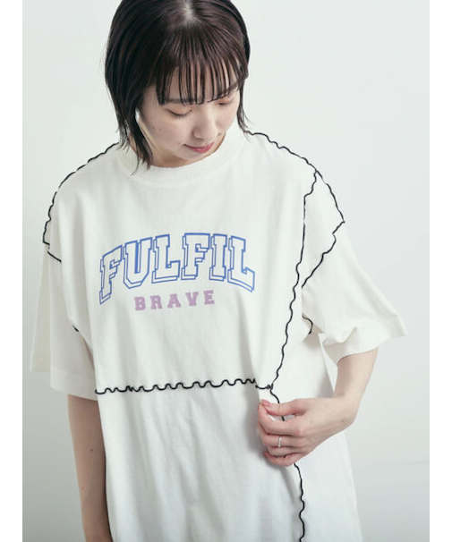 ピグメント加工メロー切替ロゴプリントTシャツ