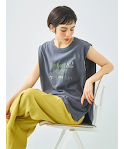 肩タックロゴプリントノースリーブ