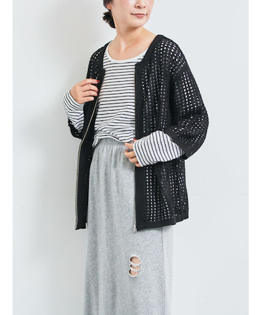 メッシュ編みZIPカーディガン