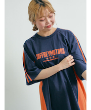 配色ラインロゴプリントオーバーTシャツ