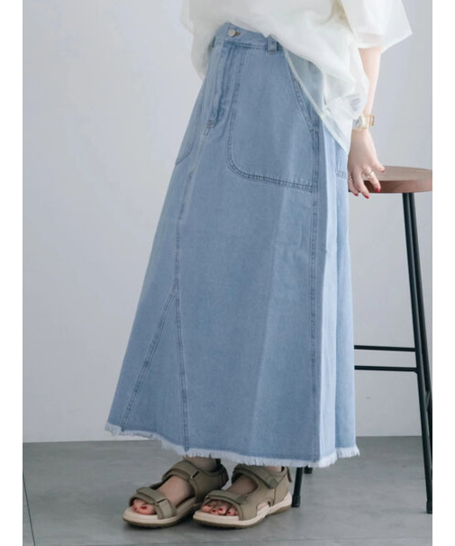 デニム裾フリンジベイカースカート