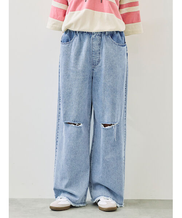 ダメージデニムイージーパンツ