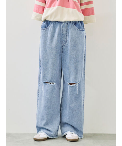 ダメージデニムイージーパンツ
