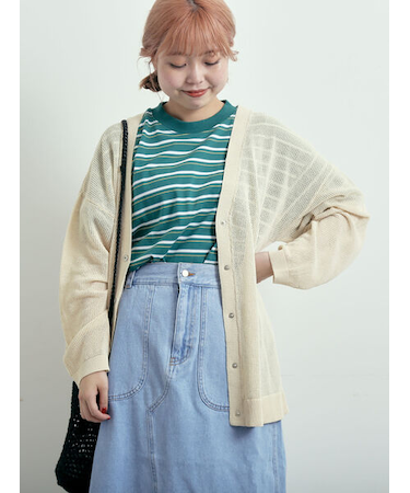 メッシュ編みVネックカーディガン