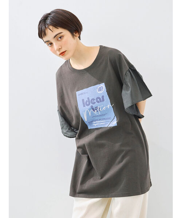 [接触冷感]フレアスリーブチュニックTシャツ