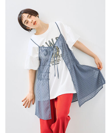 [接触冷感]フレアスリーブチュニックTシャツ