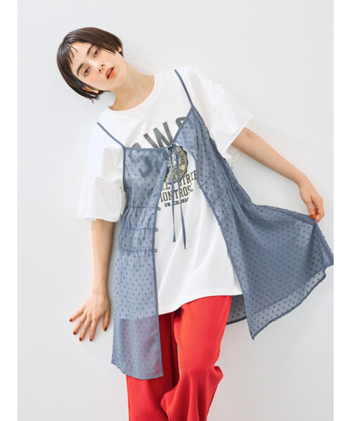 [接触冷感]フレアスリーブチュニックTシャツ