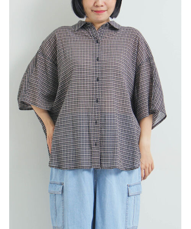 コットンボイルシアードルマンスリーブチェックシャツ