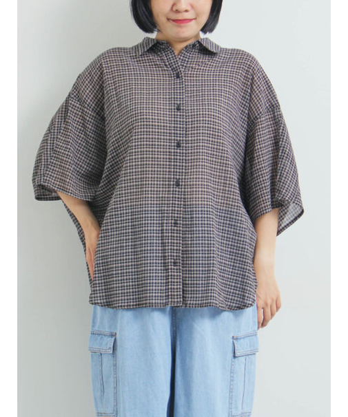コットンボイルシアードルマンスリーブチェックシャツ