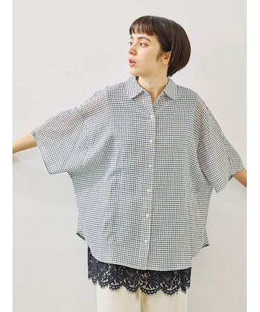 コットンボイルシアードルマンスリーブチェックシャツ
