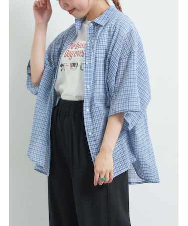 コットンボイルシアードルマンスリーブチェックシャツ