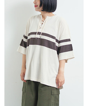 [接触冷感]編み上げラインTシャツ