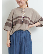 [接触冷感]編み上げラインTシャツ