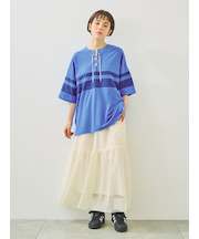 [接触冷感]編み上げラインTシャツ