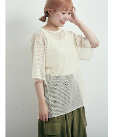 メッシュTシャツ&プリントノースリーブSET