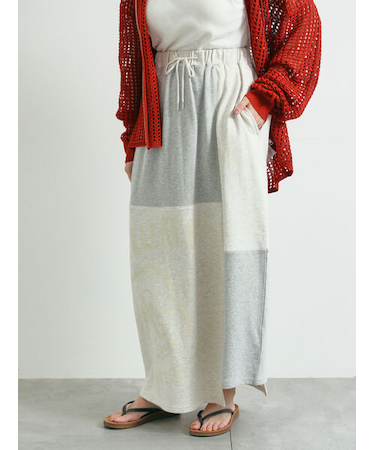 裏毛プリント配色アシメスカート