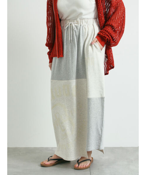 裏毛プリント配色アシメスカート