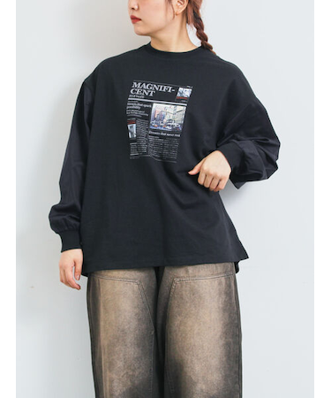 袖布帛インレイロゴプルオーバー