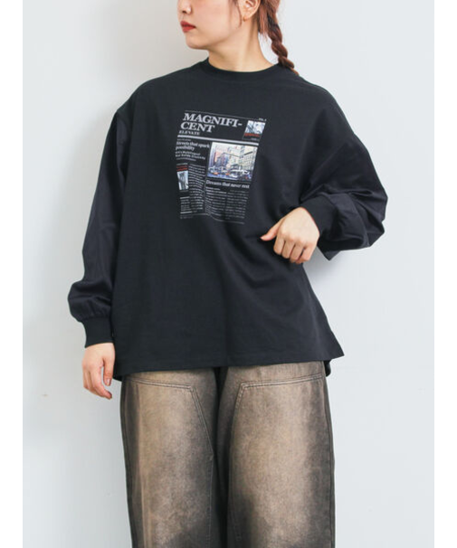 袖布帛インレイロゴプルオーバー