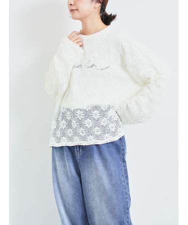透かし柄ふくれジャカードプルオーバー