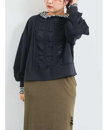 レース切替裏毛プルオーバー