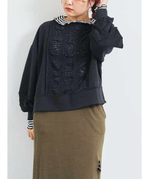 レース切替裏毛プルオーバー