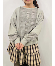 レース切替裏毛プルオーバー