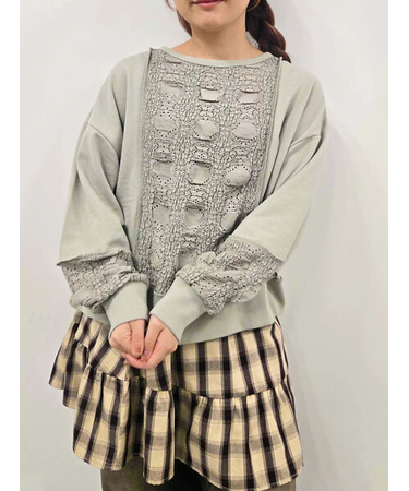 レース切替裏毛プルオーバー