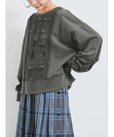 レース切替裏毛プルオーバー