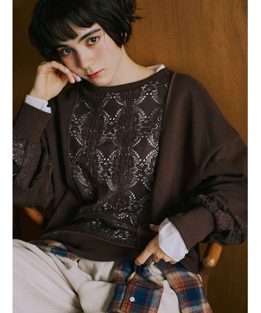 レース切替裏毛プルオーバー