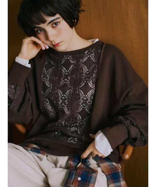 レース切替裏毛プルオーバー