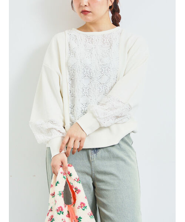 レース切替裏毛プルオーバー