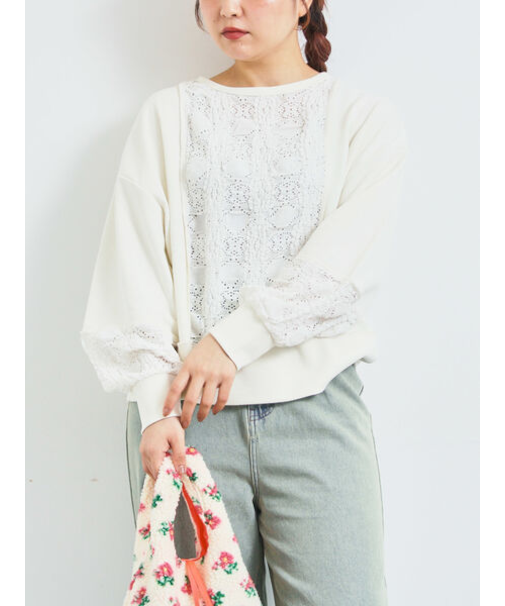 レース切替裏毛プルオーバー