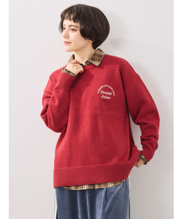 ロゴ刺繍ニットプルオーバー