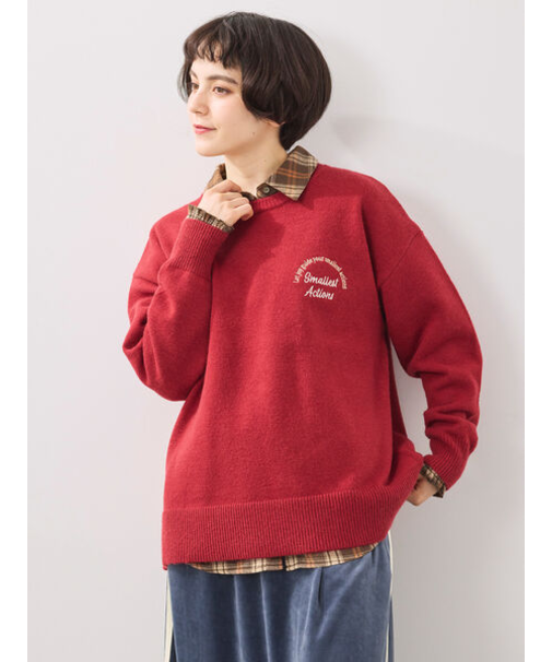 ロゴ刺繍ニットプルオーバー