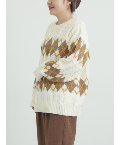 ケーブルアーガイル柄ニット