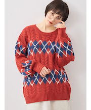 ケーブルアーガイル柄ニット