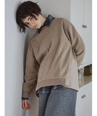 スウェードライク布帛切替プルオーバー