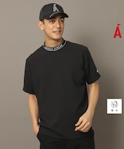 撥水加工 ロゴラインストレッチモックネックT