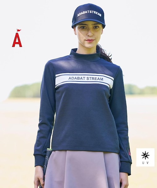 【美品】adabat stream モックネックトップス　レディース M UVカット】フロントロゴモックネックT｜アダバットストリームの通販