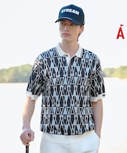 ジオメットリック半袖ポロニット