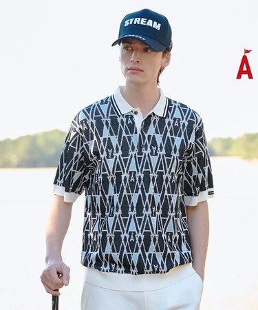ジオメットリック半袖ポロニット