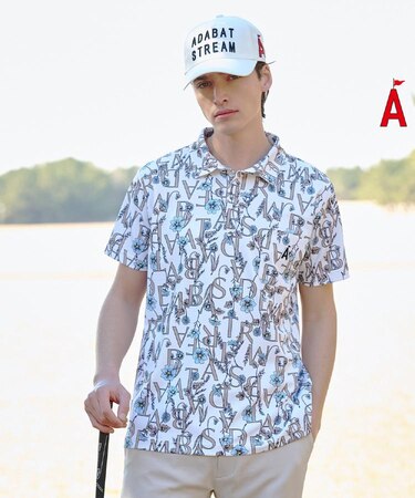 【吸水速乾】UVフラワータイポ半袖ポロシャツ