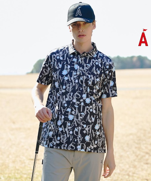 【吸水速乾】UVフラワータイポ半袖ポロシャツ